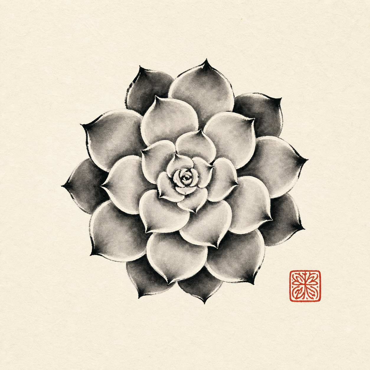 多肉植物 エケベリアの墨絵